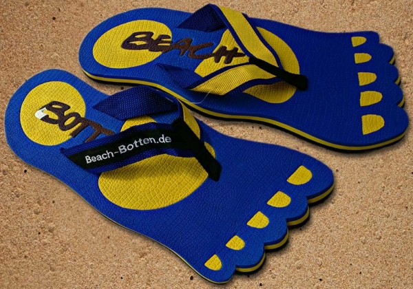 Zehentrenner, Badelatschen, blau, gelb, Modell Foot Party Big, BeachBotten