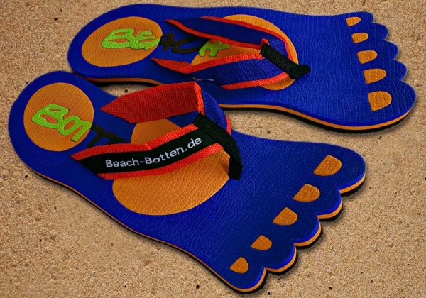 Zehentrenner, Badelatschen, blau, orange, Modell Foot Party Big, BeachBotten