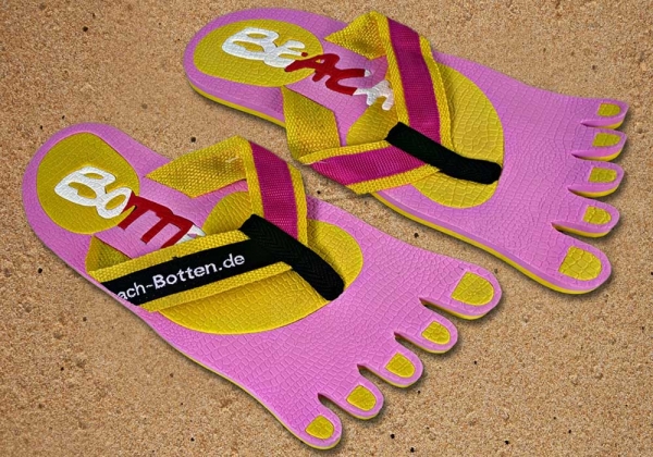 Badelatschen, Zehentrenner, pink, gelb, Modell Foot Party Small, BeachBotten