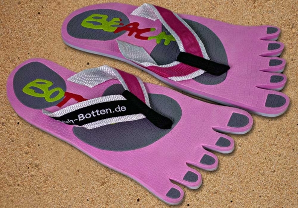 Badelatschen, Zehentrenner, pink, grau, Modell Foot Party Small, BeachBotten