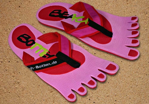 Badelatschen, Zehentrenner, pink, rot, Modell Foot Party Small, BeachBotten