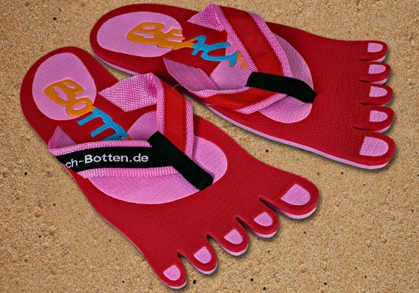 Badelatschen, Zehentrenner, rot, pink, Modell Foot Party Small, BeachBotten