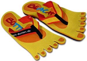 Badelatschen, Zehentrenner, gelb, orange, Modell Foot Party Small, BeachBotten